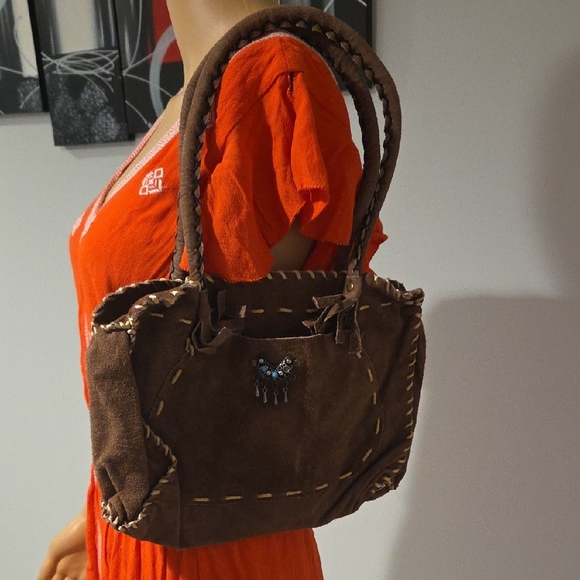 Vintage Handbags - Vintage Brown Suede Shoulder Bag